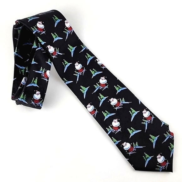 Jingle Bells Men's Novelty Christmas Tie Santa Skiing Trees 100%  Polyester - Picture 1 of 7